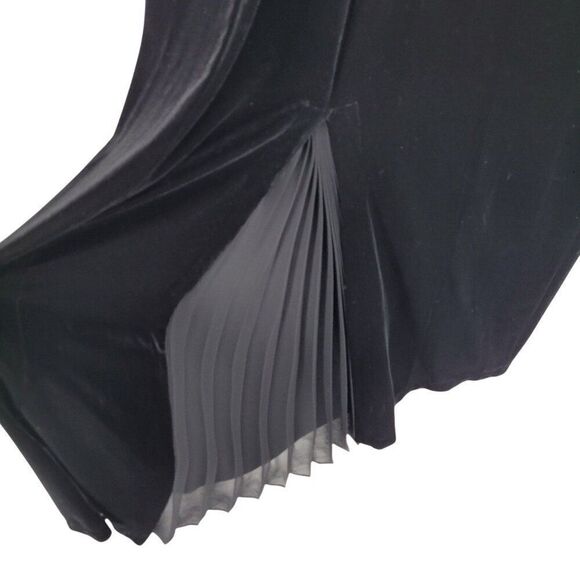 Vntage Black Velour Stretch Gown Sz 18 Scoop Back Jeweled Pleated Slit Cocktail - Picture 9 of 11